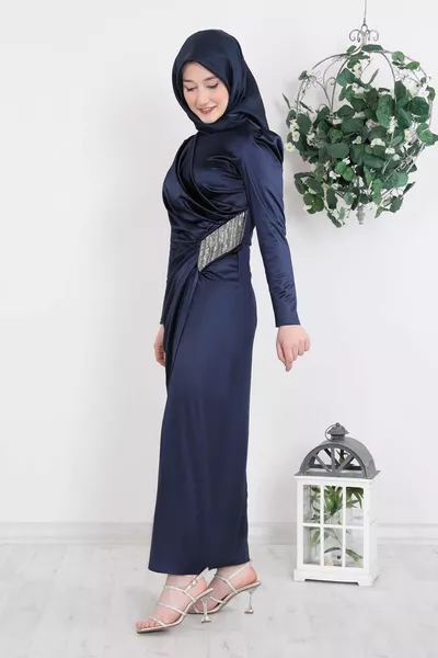 Nisaca بريسكيت نموذج تنورة قلم رصاص الشباب الحجاب مساء اللباس | بحرية