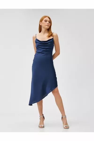 Satin Abendkleid Degaje Kragenband Asymmetrischer Schnitt