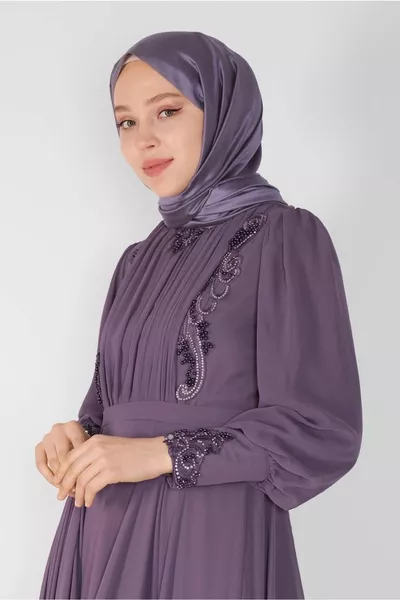 Lila (LAVENDEL) Besticktes Perlenbesetztes Abendkleid für Damen 