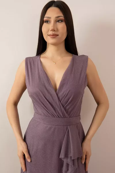 Двуредна дълга рокля с нулев ръкав 