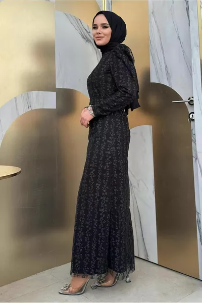 ABITO DA SERA DONNA NERO CON CINTURA T 