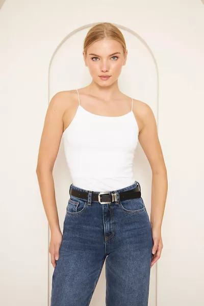 المرأة حبل أبيض وأسود حزام 2 قطعة بلوزة محبوكة 2 قطعة