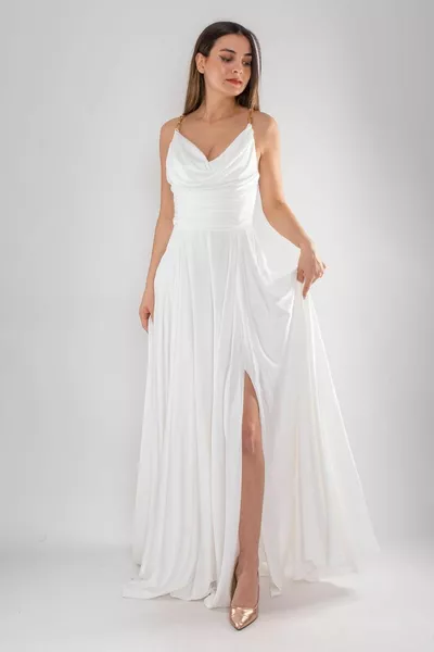  الخصر الستارة شال طوق الساتان فستان طويل