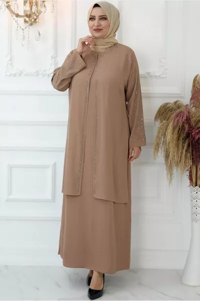 المرأة المنك الأكمام وياقة الحجر مطرزة مساء اللباس T 