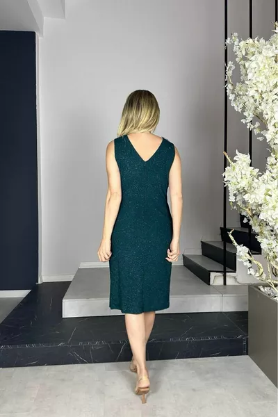  الحجر والستارة مفصلة بريق مساء اللباس الزمرد