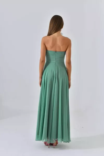 TRAPLEZ MODEL RUFFLE DETAILED JANJAN CHIFFON EVENING DRESS