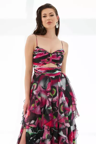 الفوشيه مشربة البطن منخفضة قطع شق فستان مساء طويل