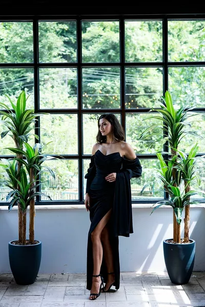 Zwarte Ballonmouw Satijnen Avondjurk