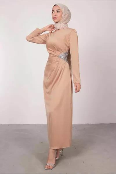 المرأة مسحوق (SOMON) الحجر المطبوعة مطوي مفصلة مساء اللباس T 