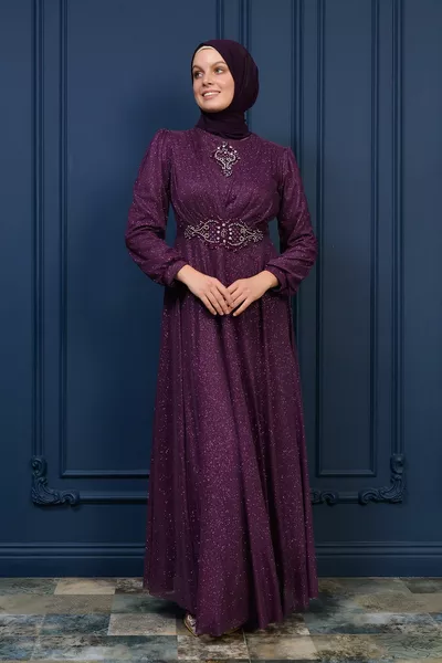 فستان سهرة محجب - فضي برقوقي 