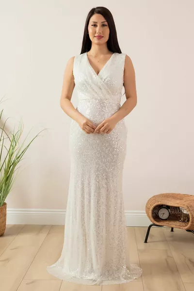 Длинное платье с двубортным воротником и двубортным воротником с пайетками 