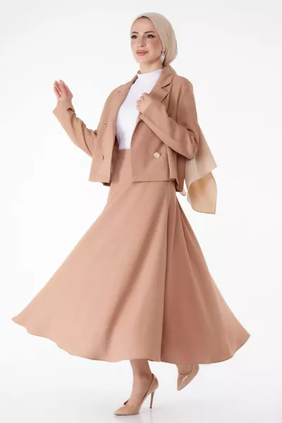 Straight Double-Breasted Collar Women's Mink Double-Breasted Set - 