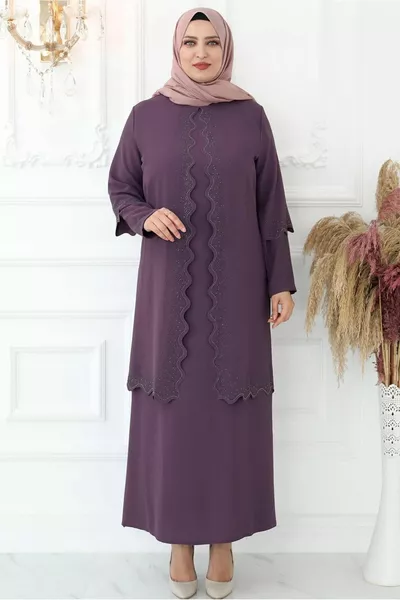 ДАМСКА ЛИЛАВА (ВИОЛЕТОВА) ЛАЗЕРНО РЯЗАНА КАМЕННА ПЕЧАТНА ВЕЧЕРНА РОКЛЯ T 