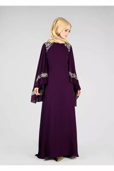 المرأة البرقوق T  Fy مجموعة كيب مفصلة مساء اللباس