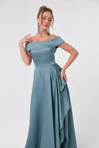 المرأة النعناع الأخضر قارب الرقبة الساتان مساء اللباس والتخرج اللباس