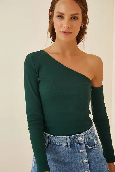 المرأة الأخضر مفتوحة الكتف سروال قصير محبوك بلوزة 