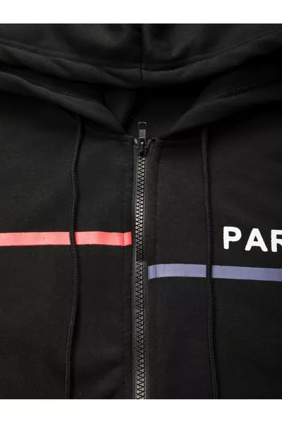 Мъжки черен комплект от 2 части Paris с качулка и суичър, черен спортен панталон с ластик на крачолите