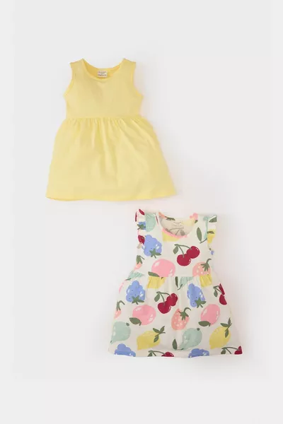 Kız Bebek Desenli Kolsuz 2li Elbise SM