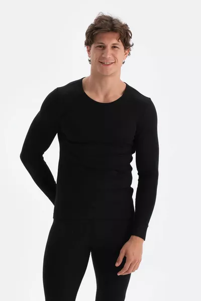 Men's Black Crew Neck Long Sleeve Thermal Top
