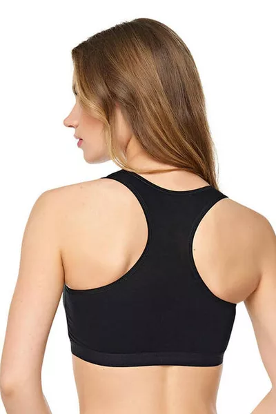 Soutien-gorge de sport pour femme en jersey noir, bretelles larges croisées, rembourré 