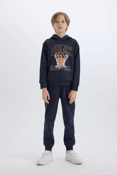 Boys' 2-Piece Set Hooded Printed Sweatshirt with Elastic Waist and Cuffed Sweatpants CW