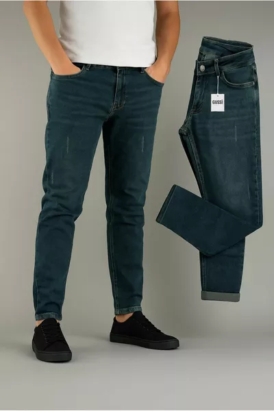 Мужские джинсы скинни с зелёным оттенком, эластичные с лайкрой