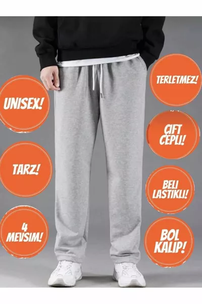 Gray Straight-Leg Baggy Fit Comfortable Sweatpants