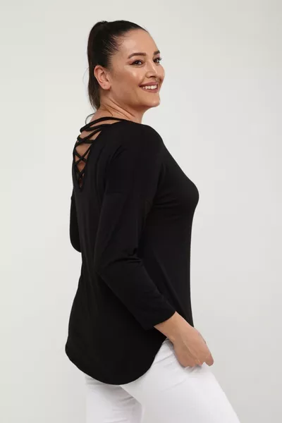 Back KNit Piped Side Slit Long Sleeve Blouse