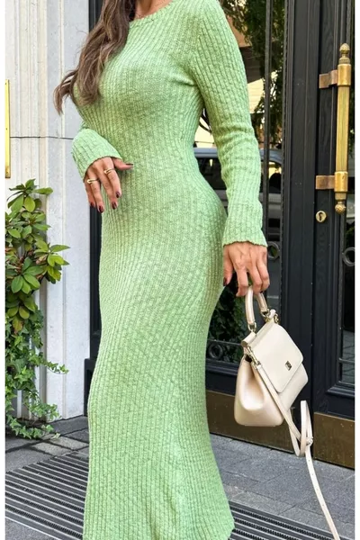 Long Green Flannel Knit Dress
