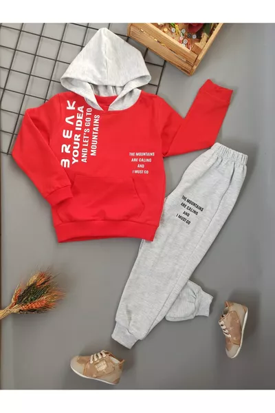 بدلة رياضية للأطفال الثنائية المثالية باللون الأحمر للأعمار 1-2-3-4-5 سنوات