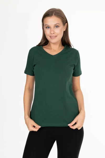 % Cotton Super Quality Emerald Green V-Neck Women's Basic Knit Cotton Jersey T-Shirt
