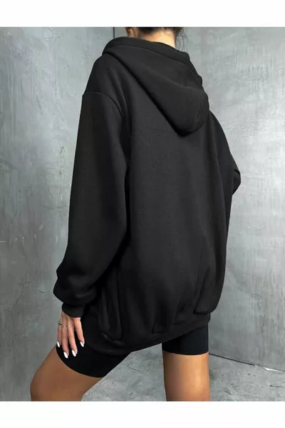 كارديجان أساسي عادي - أسود شتوي كبير الحجم مقنعين بسحاب جيب مفصل كارديجان