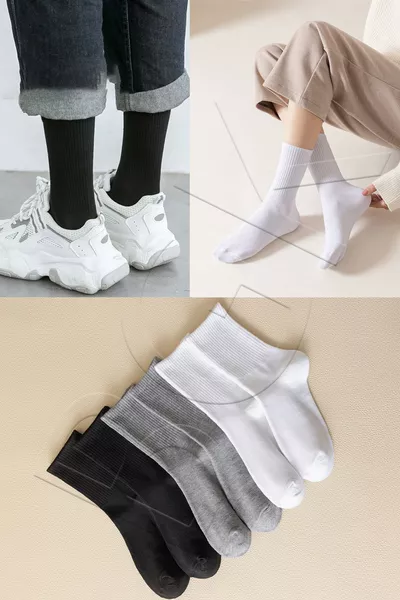 Chaussettes de tennis unisexes 6 paires, noires et blanches, unies
