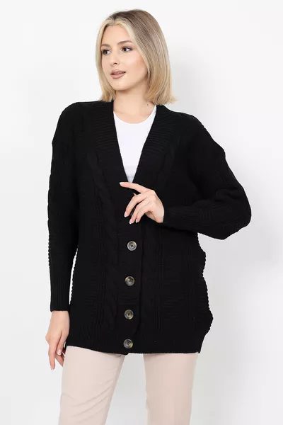 Women's Knit Cardigan Acrylic Yarn  Cm Cable Knit Black