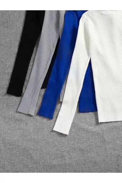 Lot de 4 pulls unisexes à col roulé côtelé en coton pêcheur, gris, noir et blanc, slim fit