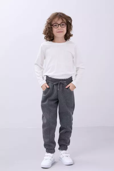 Elastic, Lined, Pocketed, Comfortable Unisex Kids Sweatpants Anthracite