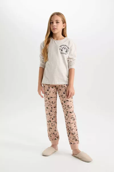 Girls' Pajama Set Printed Long-Sleeve Top Patterned Elastic Waist Long Bottom WN
