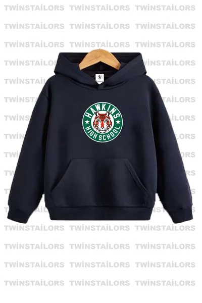 Sweat à capuche enfant unisexe à deux pièces avec imprimé Cookie Monster, bleu marine-gris