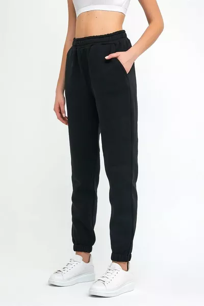 Женские спортивные штаны-джоггеры с эластичной талией и манжетами, трикотаж, черные
