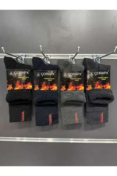 Chaussettes épaisses en coton pour hommes, hiver, sans couture à l’avant-pied (4 paires) (Noir, Bleu marine, Anthracite, Gris foncé)