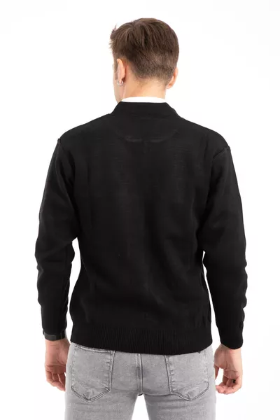 كارديغان رجالي صوفي أكريليك بسحاب للشتاء للرجال في منتصف العمر وما فوق -أسود