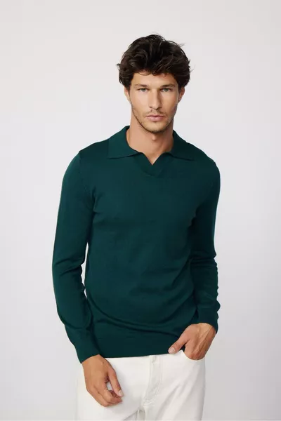 Maglione da uomo a collo a V in maglia verde, taglio normale, vestibilità standard