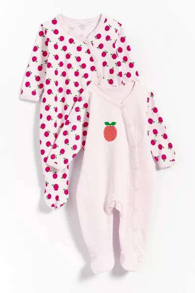 % Baumwolle Baby-Mädchen-Strampler mit Apfelmuster, zweiteilig, weiß