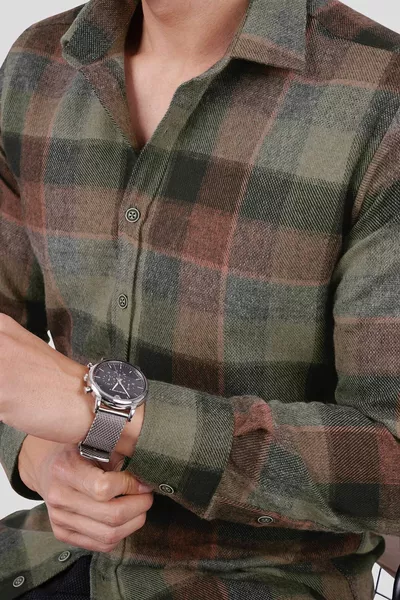 Yeşil Kahve Dama Desenli Slimfit Oduncu Erkek Gömlek