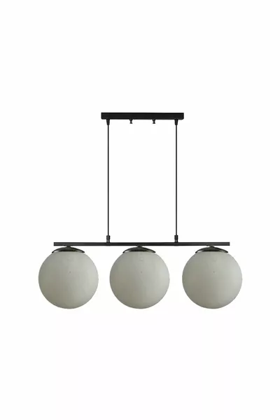 Трапезна маса с бял стъклен плот и черен модерен дизайн Sezar - полилей за хол с 3 крушки