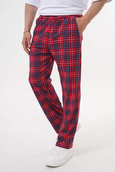Unisex Pyjamahose aus Baumwolle mit Taschen und elastischem Bund in Rot kariert