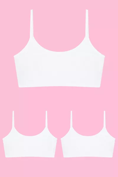 3 White Girls' Sleeveless Undershirts Without Pads Cotton Teen Girls' Training Bras