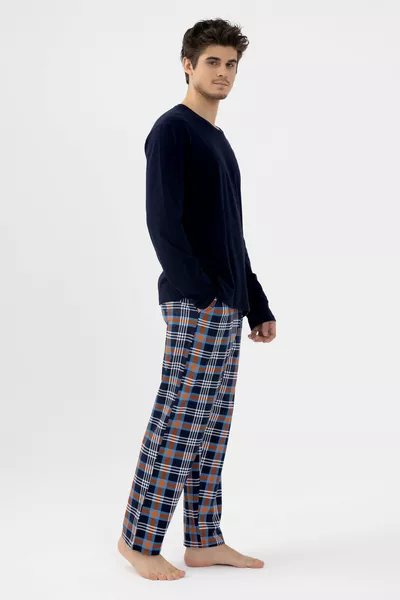 Herren Pyjama-Set aus Baumwolle mit langem Arm und kariertem Muster