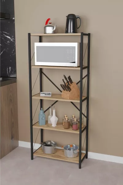 Metal Kitchen Shelf 5-Tier Decorative Storage Cabinet Microwave Oven Rack Atlantic Pine