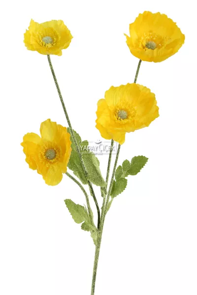 Fiore Artificiale Set di 4 Rami di Papavero  cm Giallo